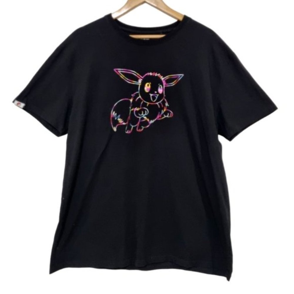 POKEMON Eevee 133 Womens Black Rainbow Hologram Graphic Tshirt 2021